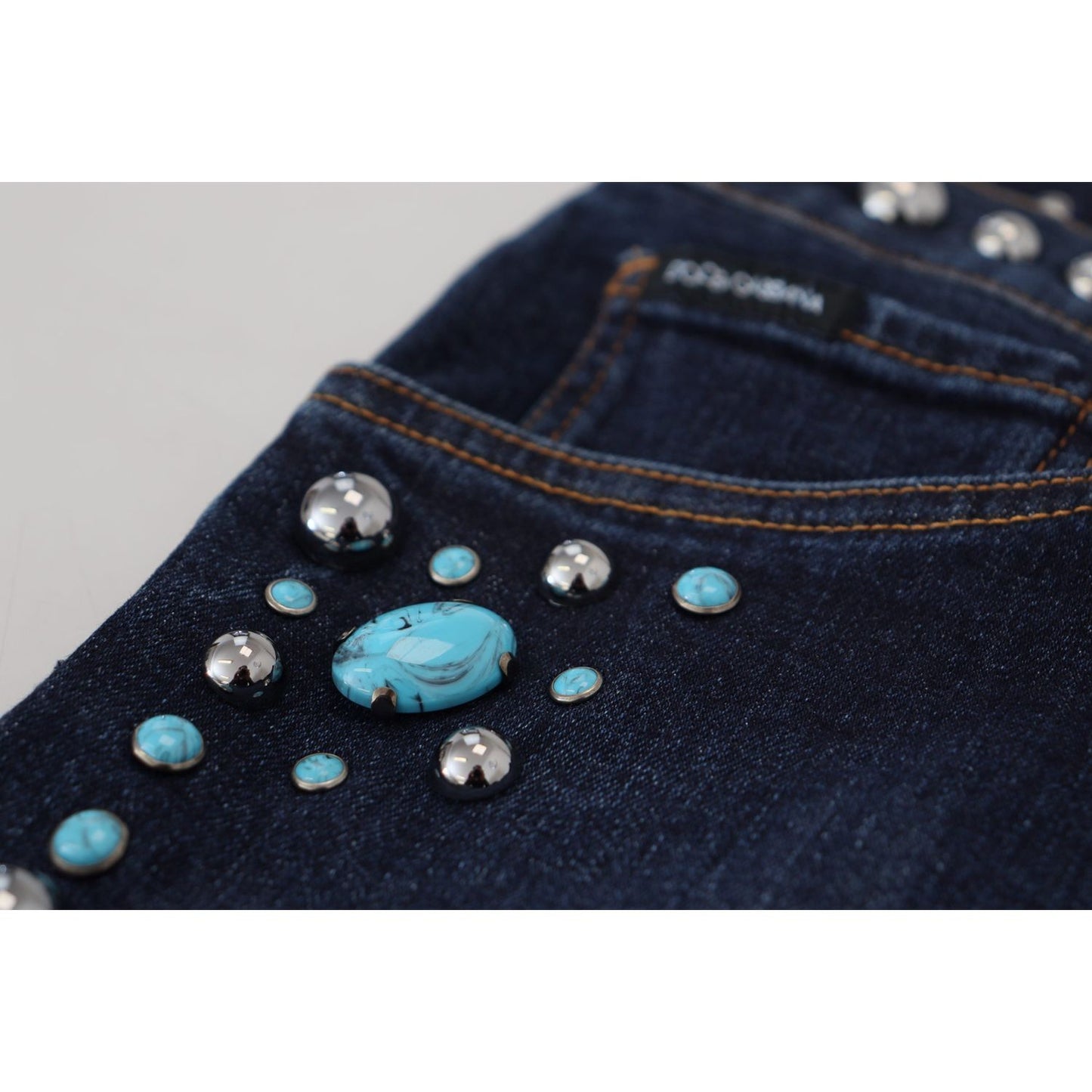 Dolce & Gabbana Blue Cotton Studded Low Waist Denim Jeans PAN73315 - 48