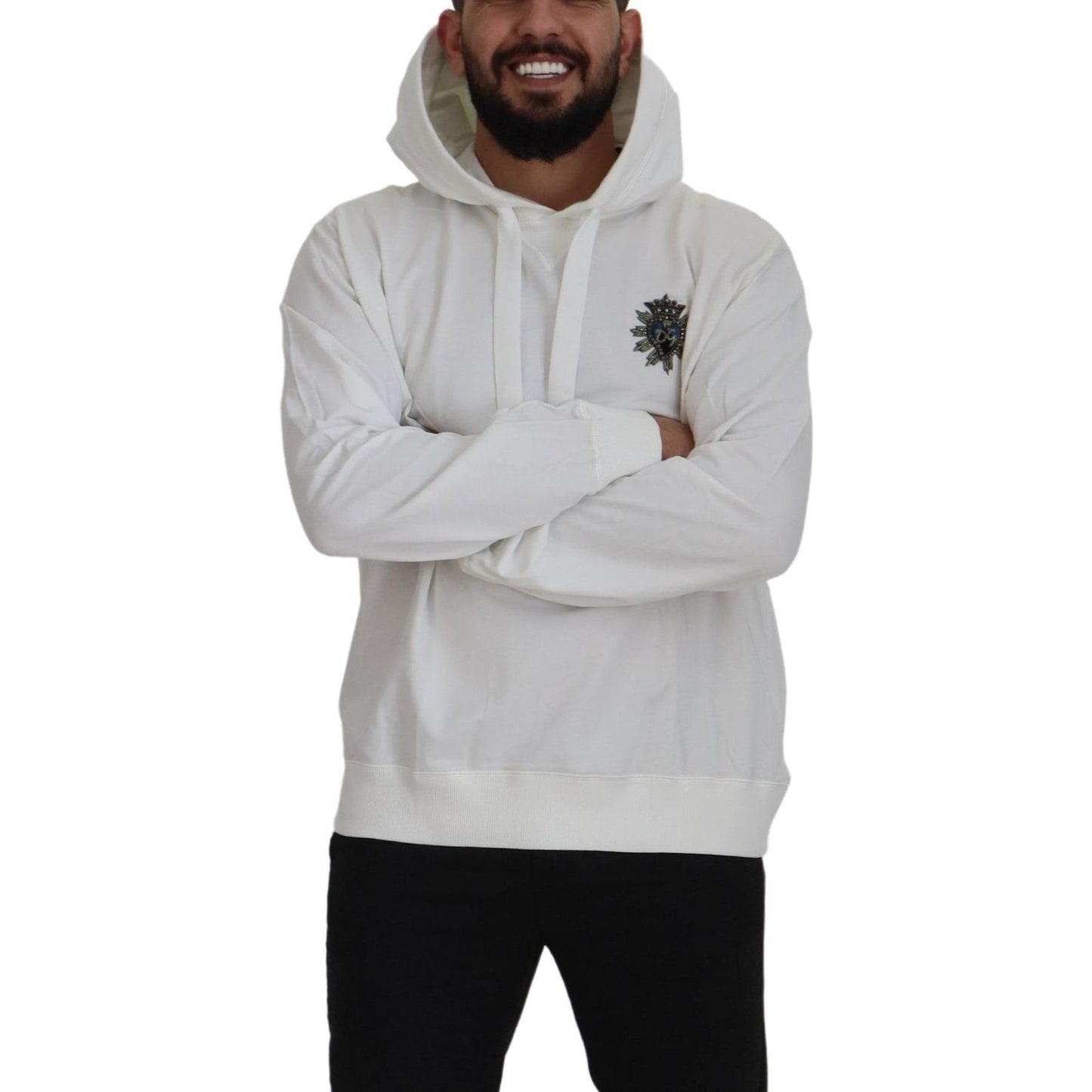 Dolce & Gabbana White Cotton Hooded Sweatshirt Sweater Dolce & Gabbana
