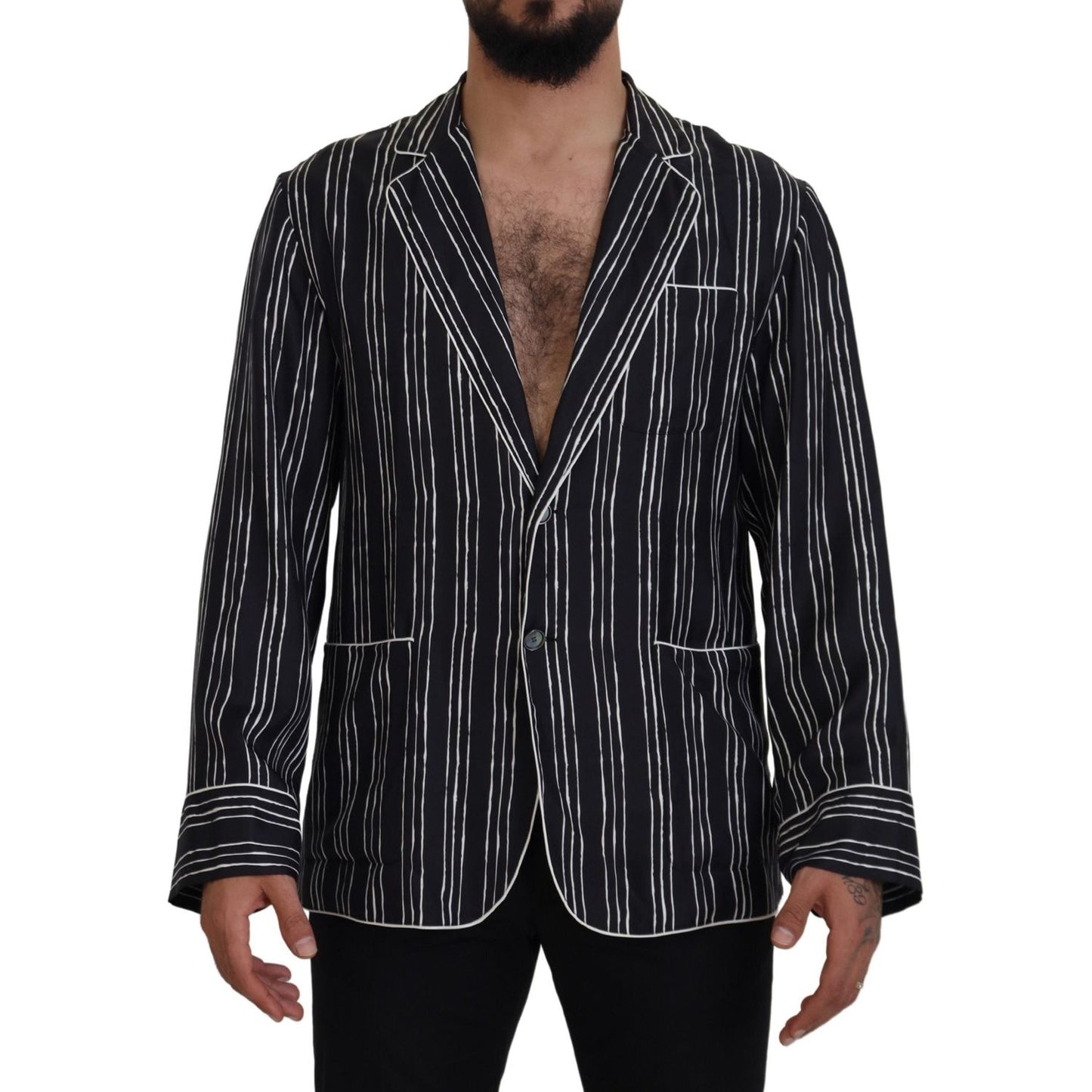 Dolce & Gabbana Blue Striped Silk Pajama Shirt Jacket TSH83577- IT4