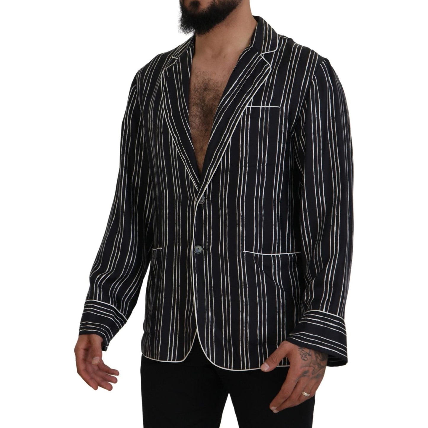 Dolce & Gabbana Blue Striped Silk Pajama Shirt Jacket TSH83577- IT4