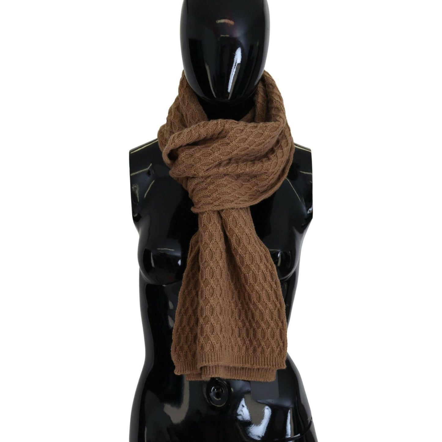 Dolce & Gabbana Dark Brown Wrap Shawl Knitted Camel Scarf MS6455