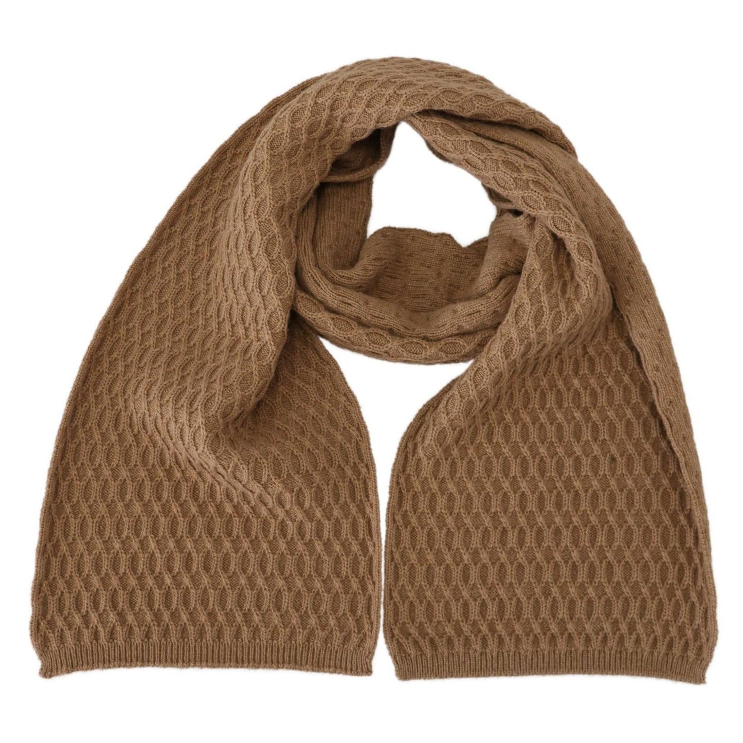 Dolce & Gabbana Dark Brown Wrap Shawl Knitted Camel Scarf MS6455