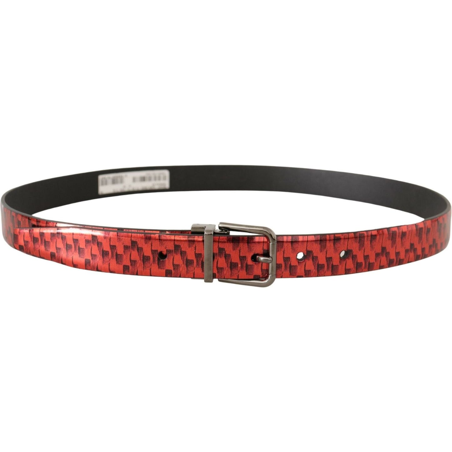 Dolce & Gabbana Red Herringbone Leather Gray Tone Buckle Belt BEL8462-90