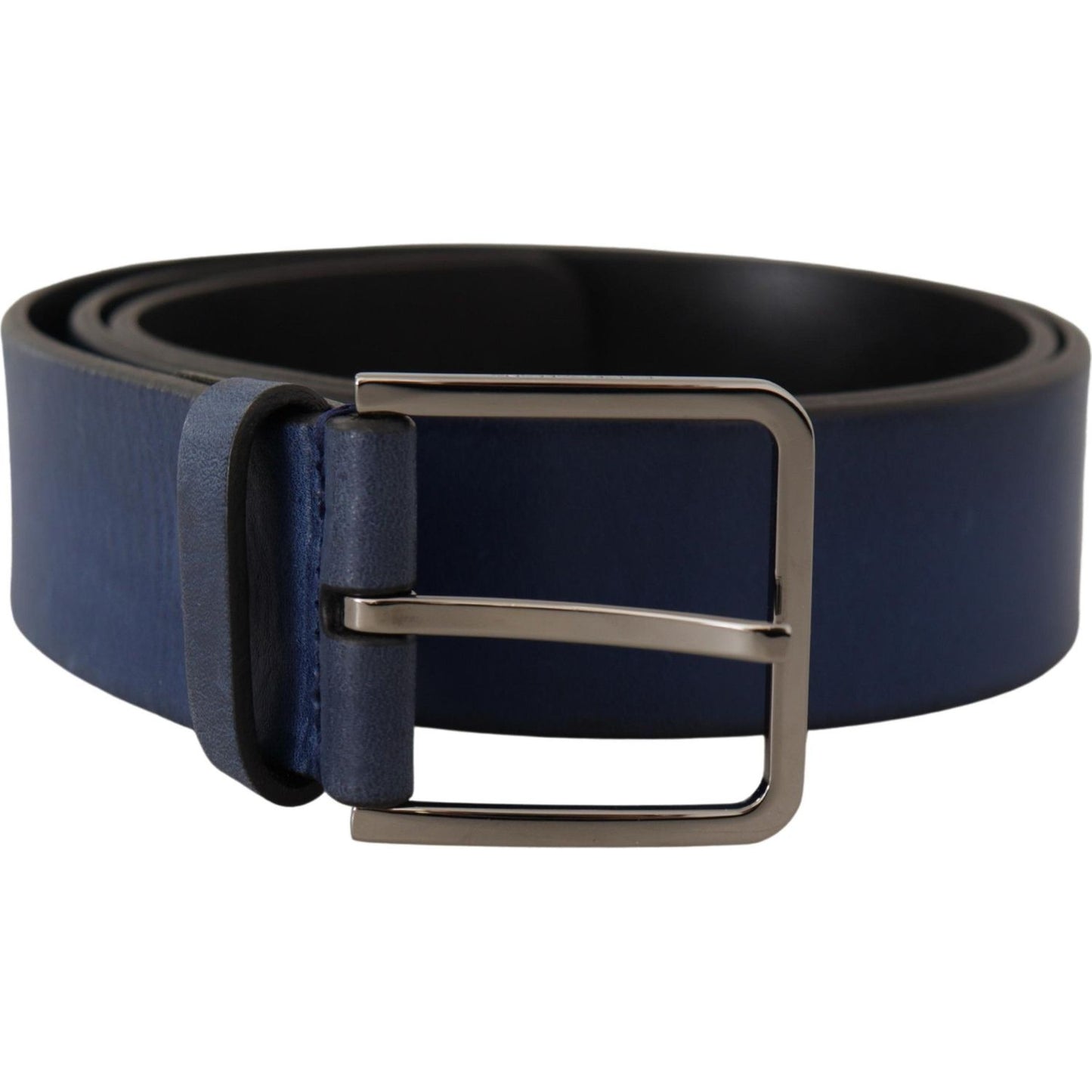 Dolce & Gabbana Blue Calf Leather Silver Metal Buckle Classic Belt BEL8496- 90