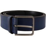 Dolce & Gabbana Blue Calf Leather Silver Metal Buckle Classic Belt BEL8496- 90