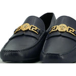 Versace Elegant Navy Blue Calf Leather Loafers 8056204198014