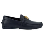 Versace Elegant Navy Blue Calf Leather Loafers 8054712178252