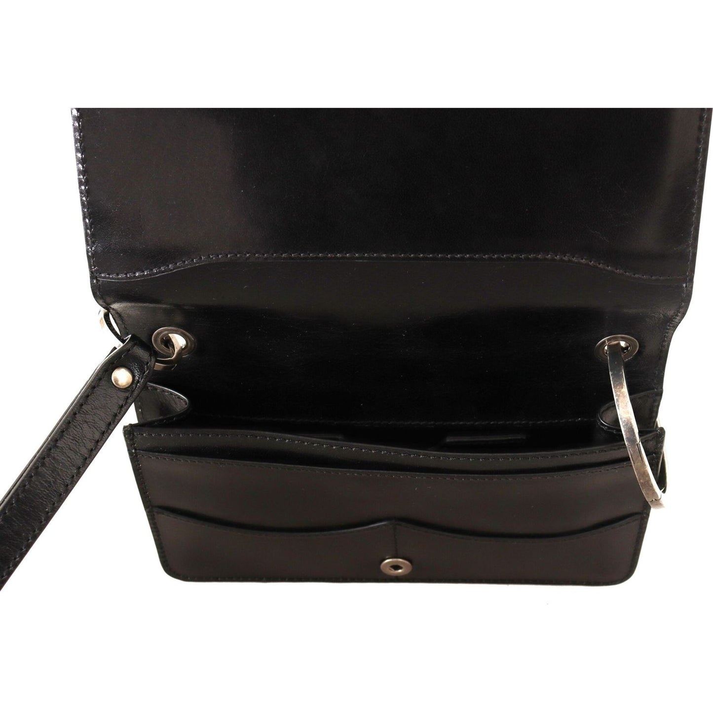 Dolce & Gabbana Black Leather Wristlet Mini Bag Card Bill Wallet