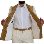 Dolce & Gabbana Off White Gold Striped Tuxedo Slim Fit Suit KOS2116- 46