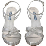 Prada Silver Leather Sandals Ankle Strap Heels Stiletto LA10140- 38.5