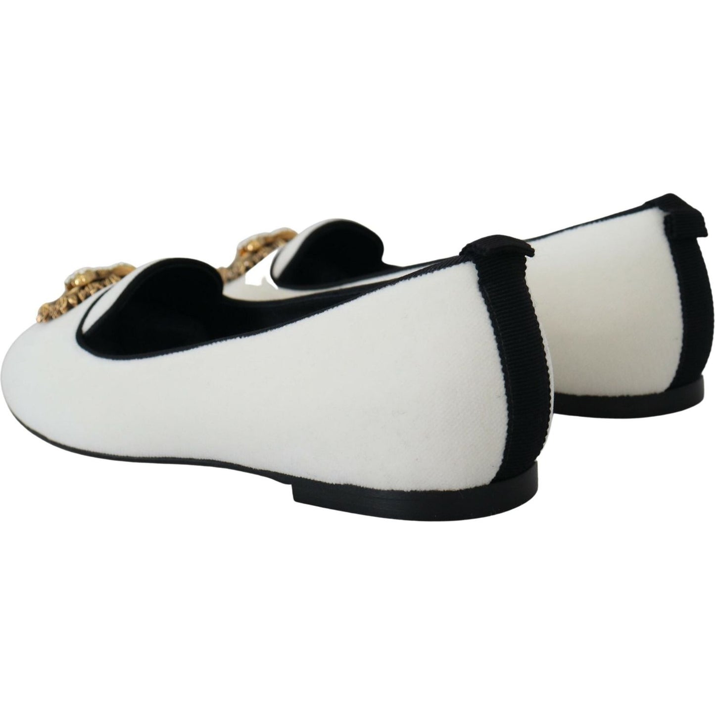 Dolce & Gabbana White Velvet Slip Ons Loafers Flats Shoes LA10205- 35.5