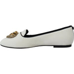 Dolce & Gabbana White Velvet Slip Ons Loafers Flats Shoes LA10205- 35.5