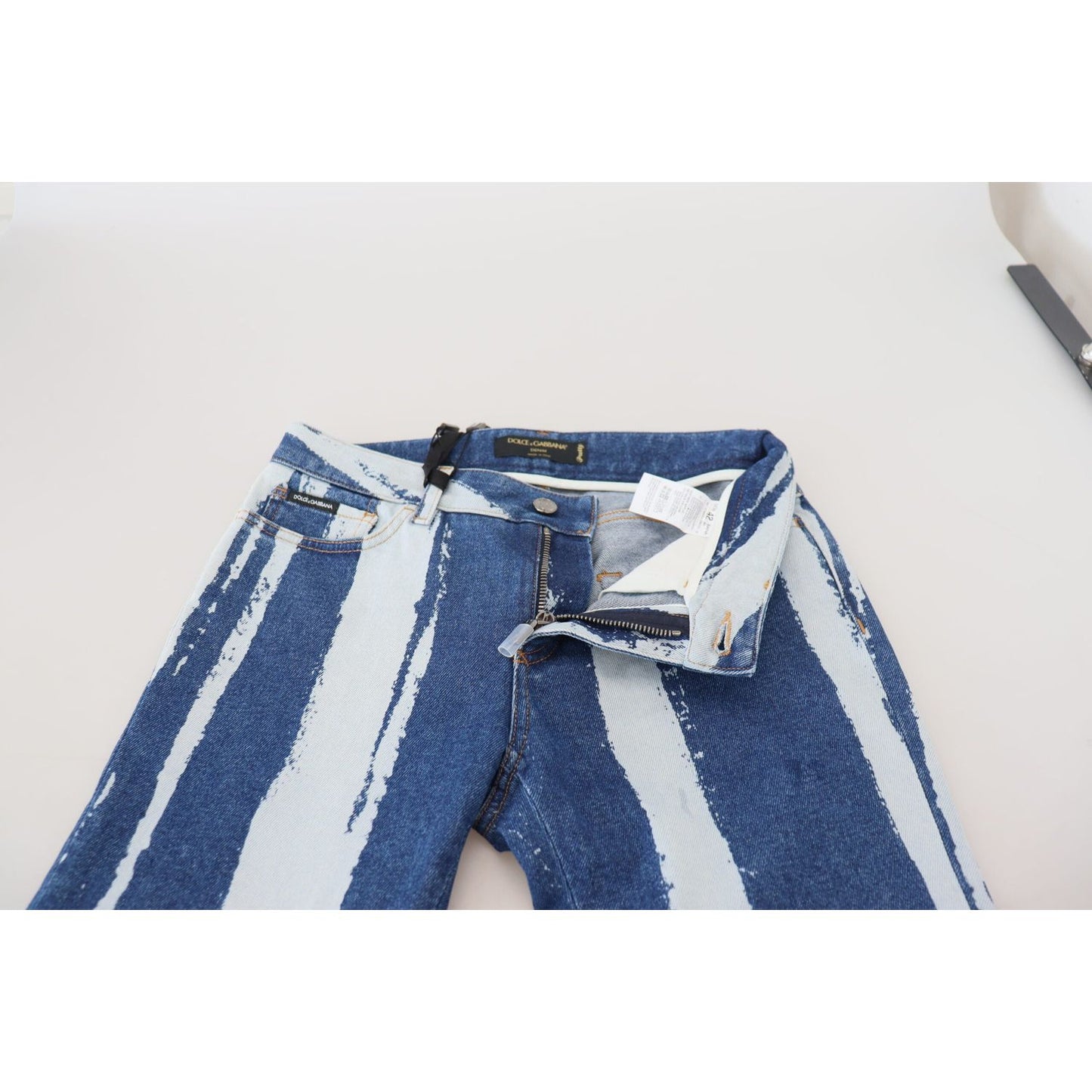 Dolce & Gabbana Cobalt Blue Stripes Skinny Denim Cotton Jeans PAN73095- 42
