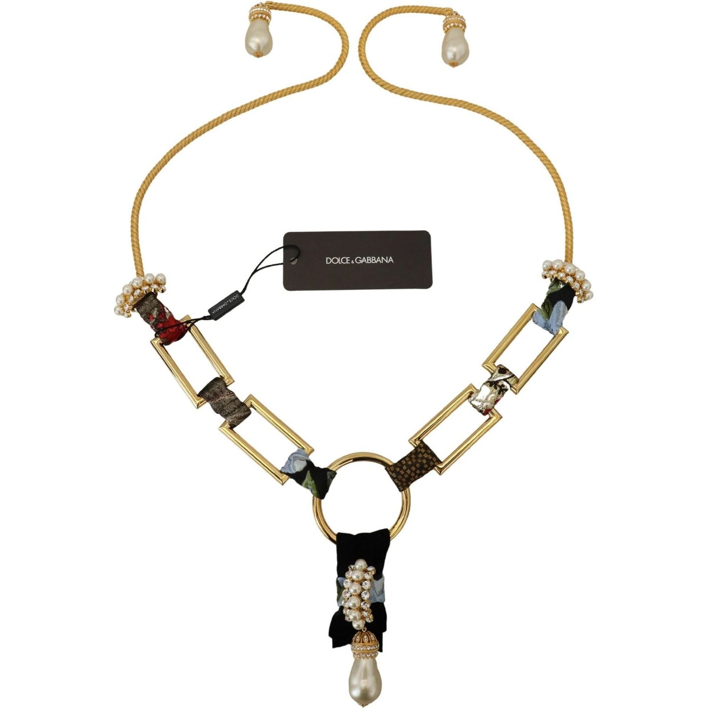 Dolce & Gabbana Gold Brass Sicily Crystal Robe Statement Necklace SMY101112