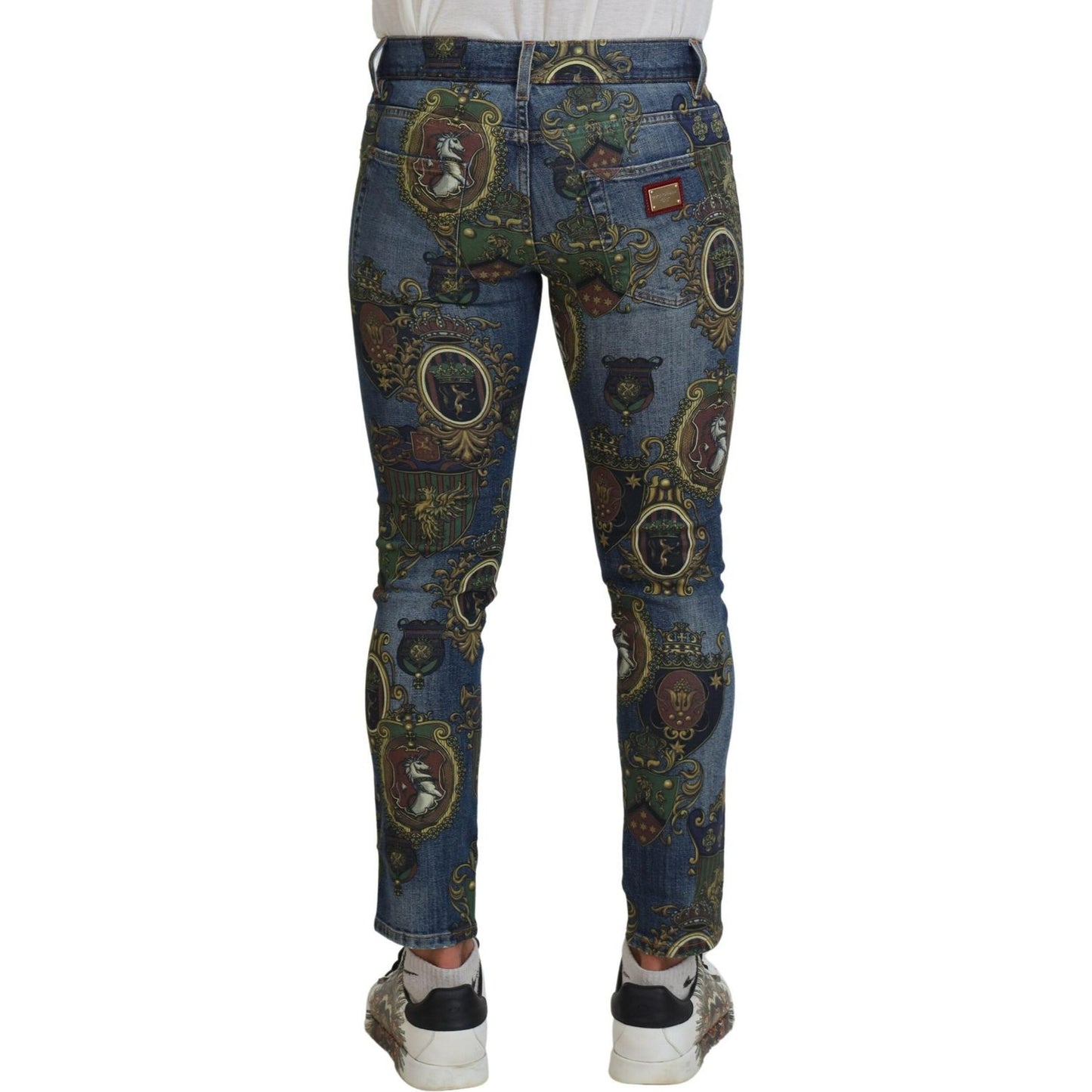 Dolce & Gabbana Blue Medal Print Slim Fit Cotton Jeans