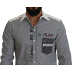 Dolce & Gabbana Gray White Striped Slim Fit Shirt TSH83870- 37