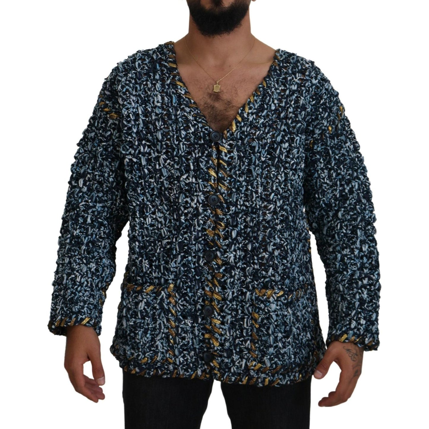 Dolce & Gabbana Blue Button Cardigan Fatto A Mano Sweater TSH83878- M