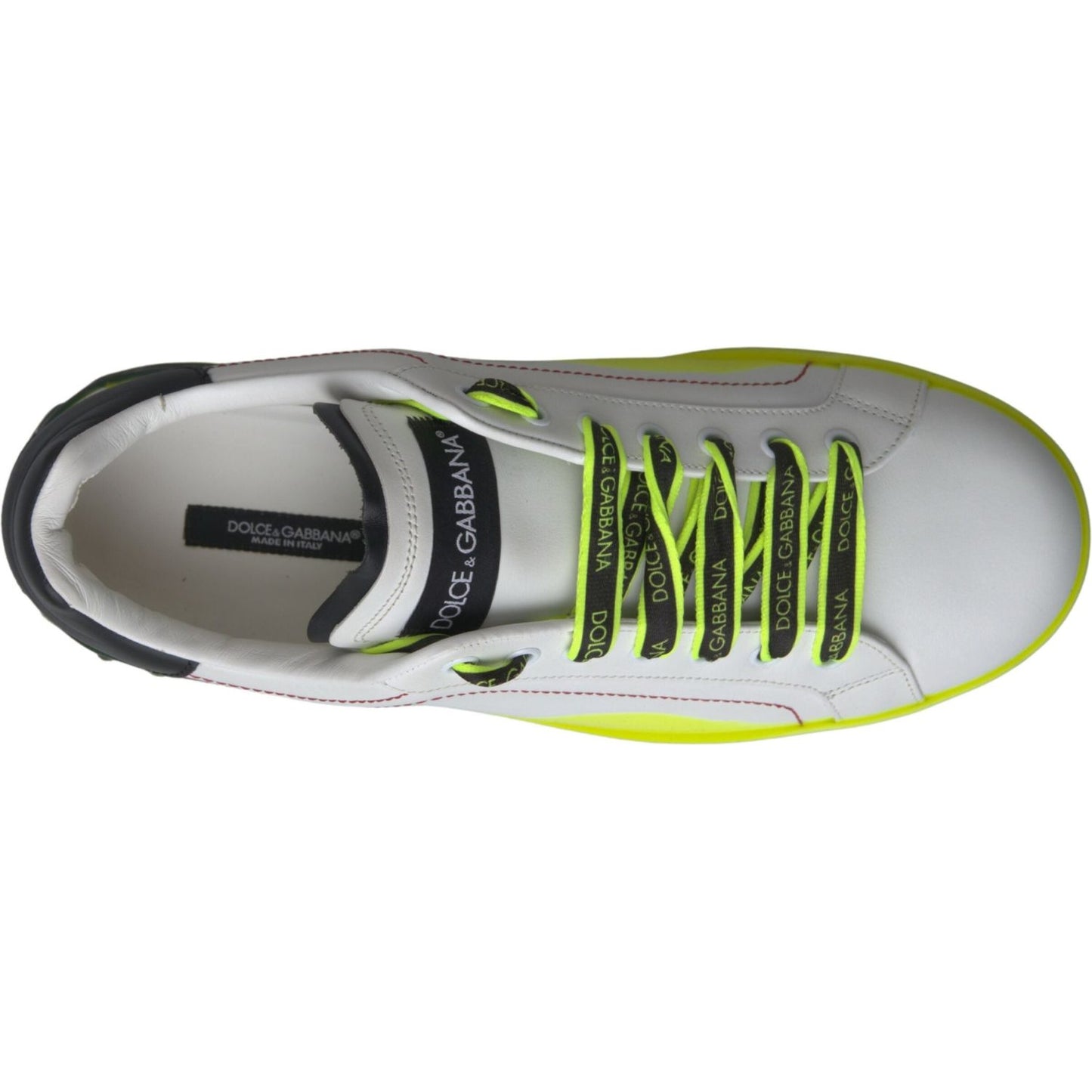 Dolce & Gabbana White Yellow Portofino Leather Sneakers Shoes MV4980- 40.5