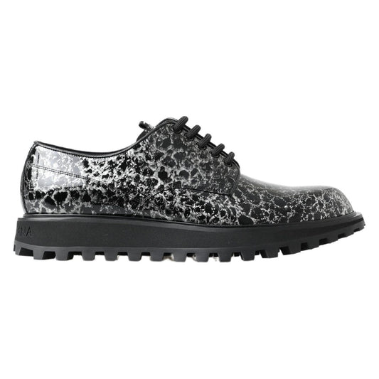 Dolce & Gabbana Black White Derby Patent Leather Shoes