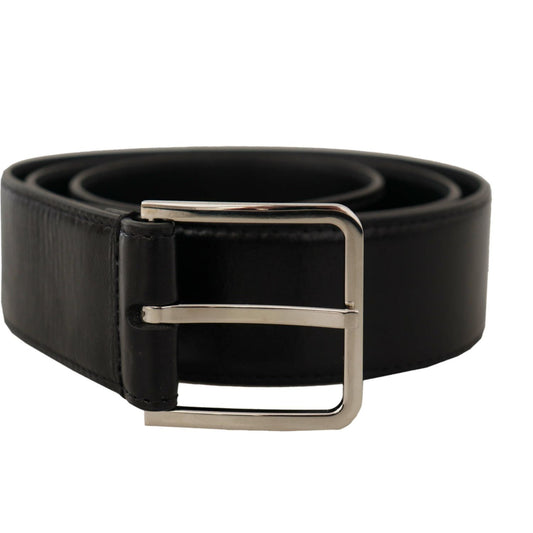 Dolce & Gabbana Black Calf Leather Logo Engraved Metal Buckle Belt
