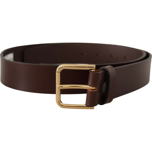 Dolce & Gabbana Brown Plain Calf Leather Gold Tone Buckle Belt