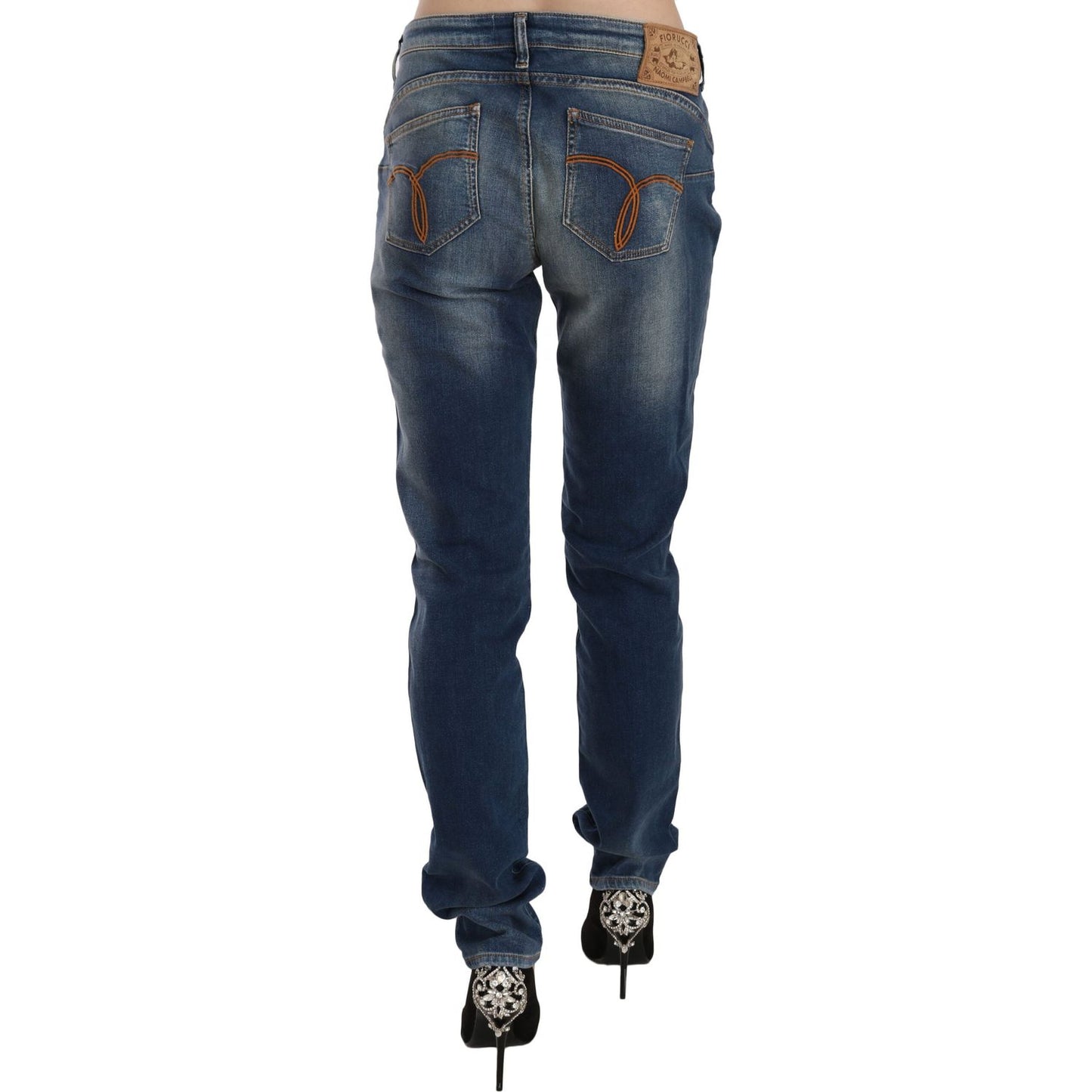 Fiorucci Blue Washed Mid Waist Slim Fit Denim Jeans PAN70607-32