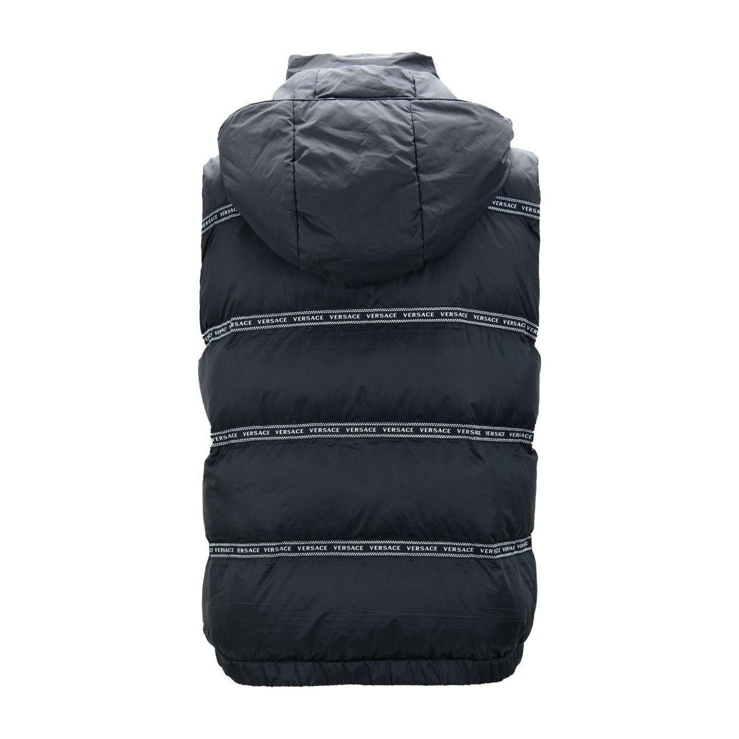 Versace Elegant Black Logo Band Vest with Detachable Hood 8054712636363
