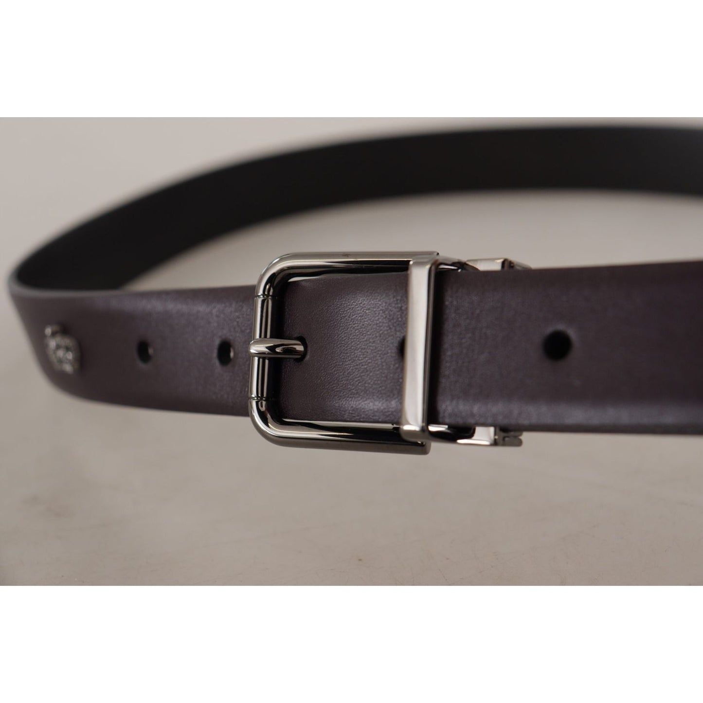 Dolce & Gabbana Dark Purple Leather Box Borchia Metal Buckle Belt BEL8634#2-90