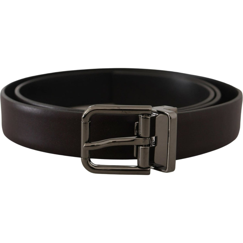 Dolce & Gabbana Dark Purple Leather Box Borchia Metal Buckle Belt BEL8634#2-90