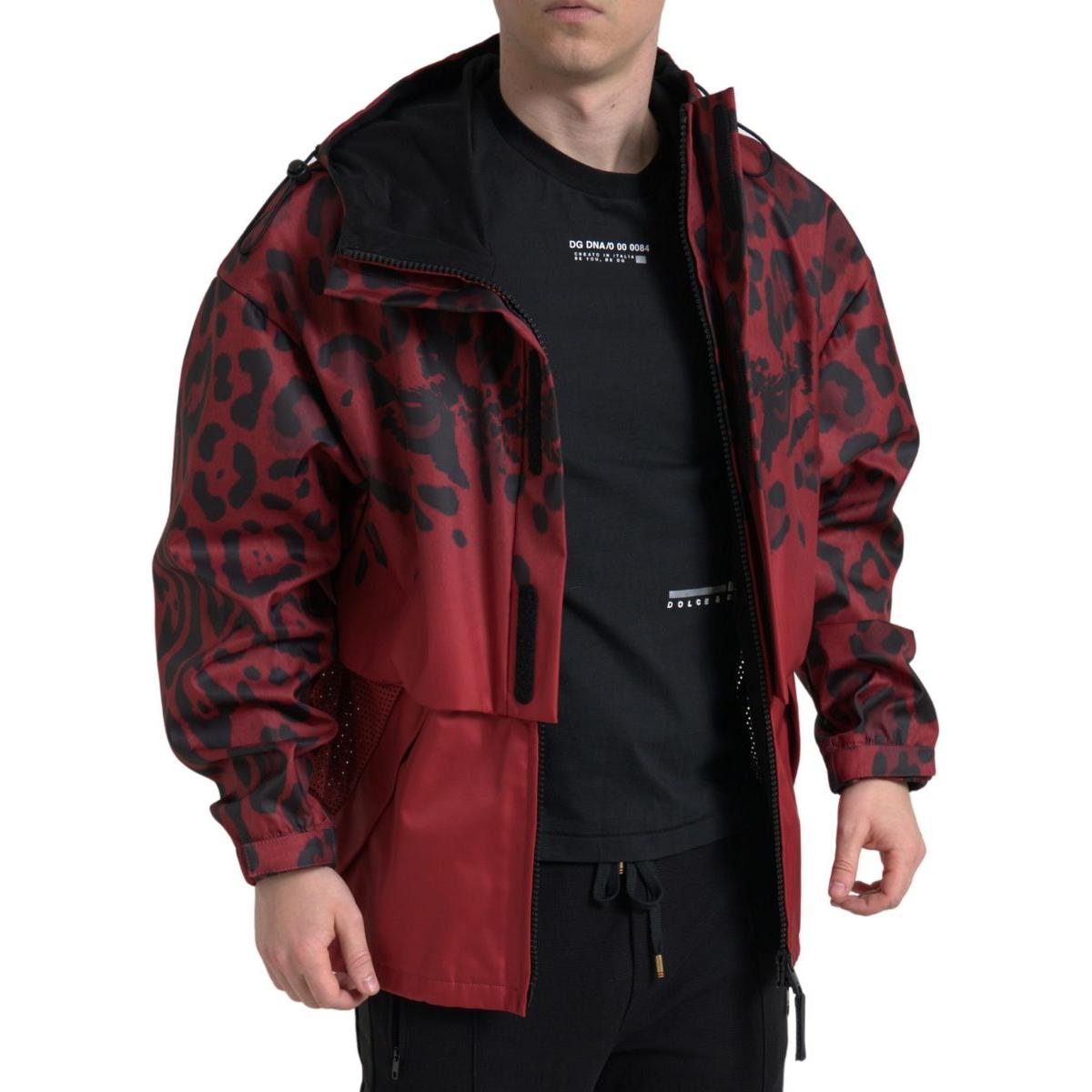 Dolce & Gabbana Red Leopard Hooded Rain Coat Jacket JKT3685-48