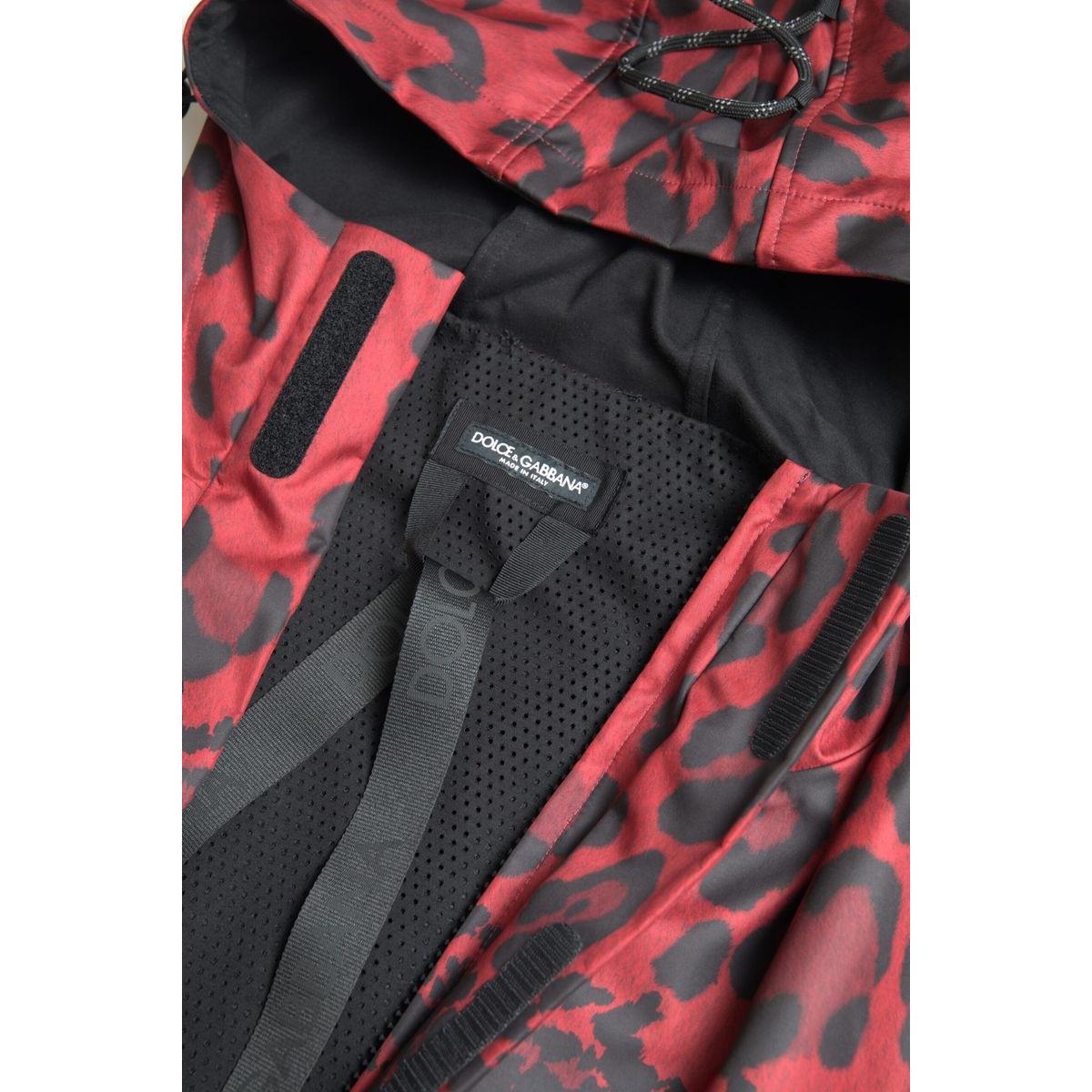 Dolce & Gabbana Red Leopard Hooded Rain Coat Jacket JKT3685-48