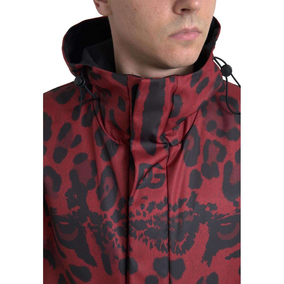 Dolce & Gabbana Red Leopard Hooded Rain Coat Jacket JKT3685-48