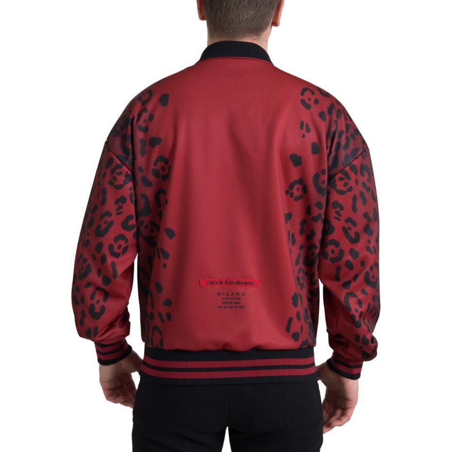 Dolce & Gabbana Red Leopard Polyester Bomber Full Zip Jacket JKT3656-52