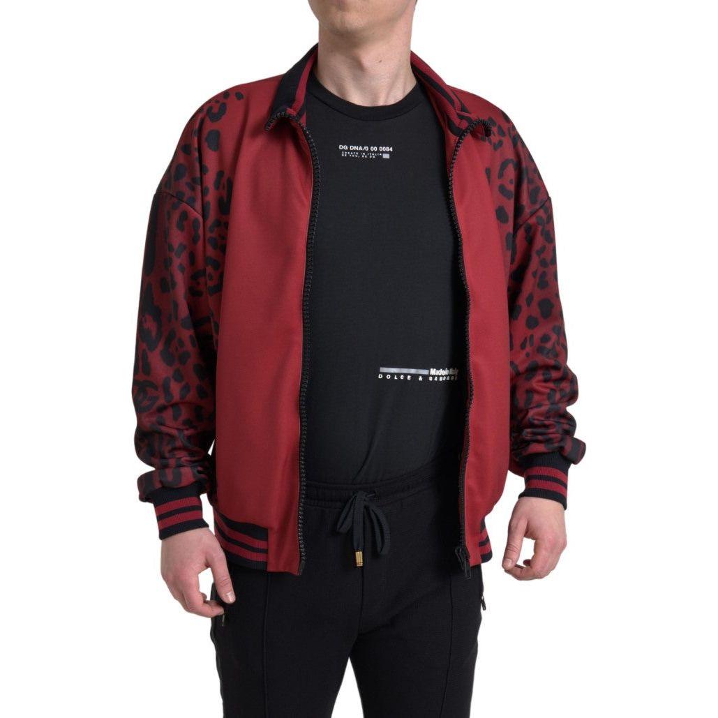 Dolce & Gabbana Red Leopard Polyester Bomber Full Zip Jacket JKT3656-52