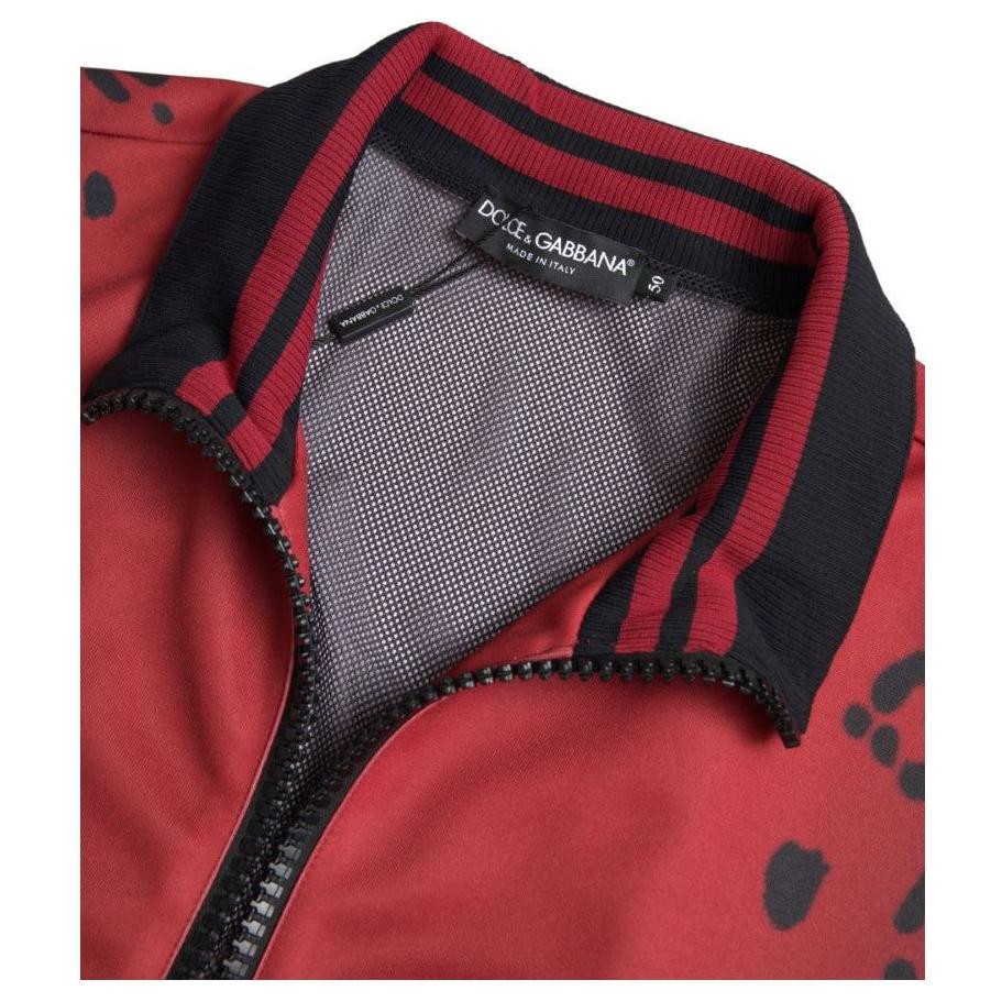 Dolce & Gabbana Red Leopard Polyester Bomber Full Zip Jacket JKT3656-52