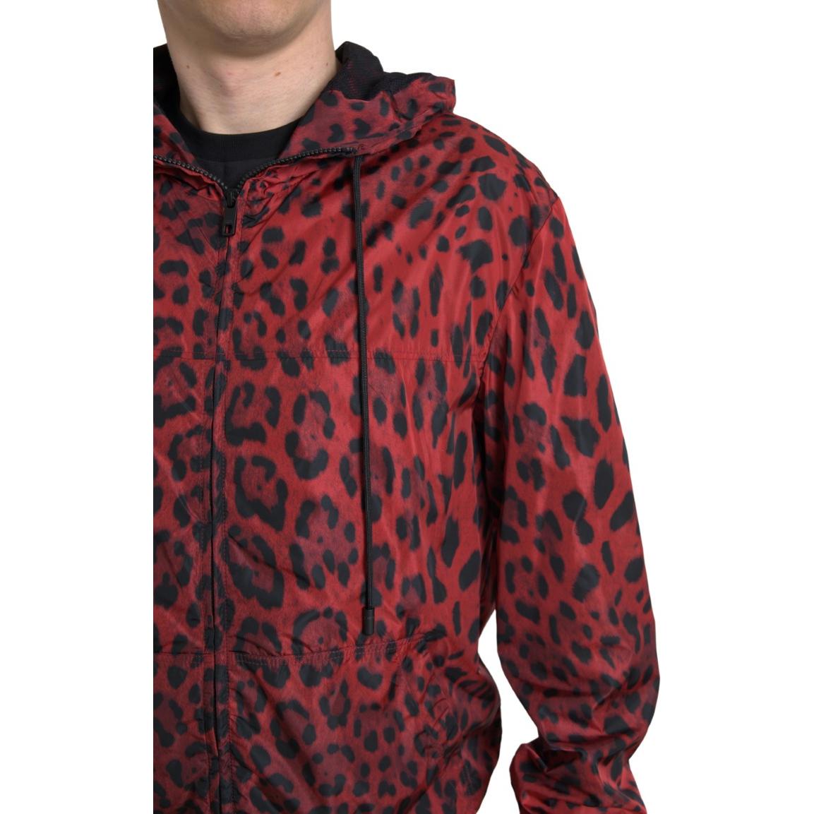 Dolce & Gabbana Red Leopard Hooded Bomber Full Zip Jacket JKT3688-48