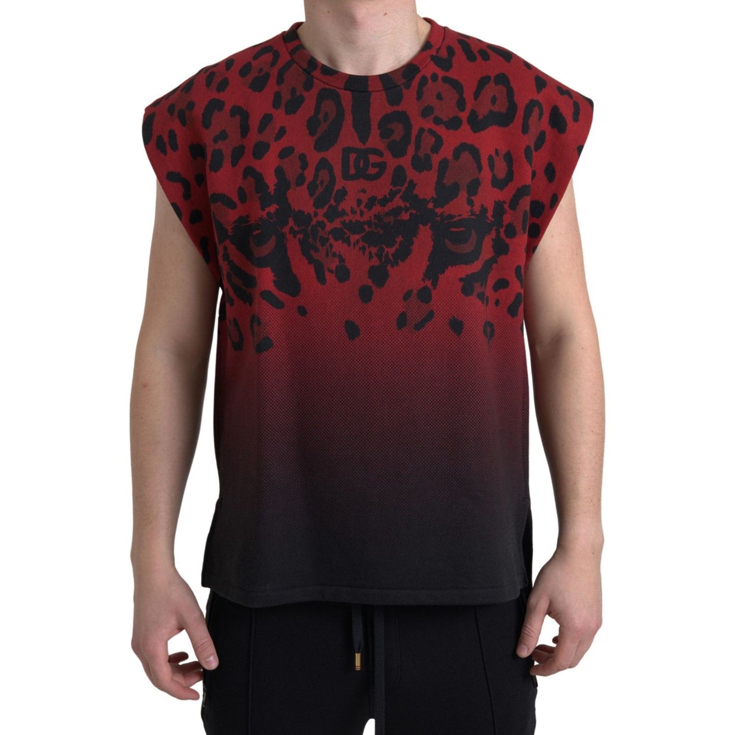 Dolce & Gabbana Red Leopard Cotton Sleeveless Tank T-shirt TSH84163-46