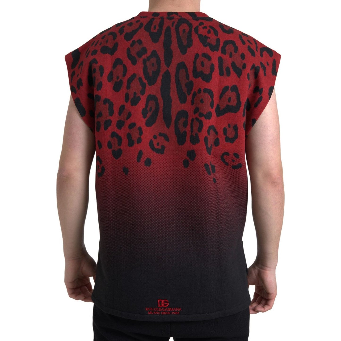 Dolce & Gabbana Red Leopard Cotton Sleeveless Tank T-shirt TSH84163-46