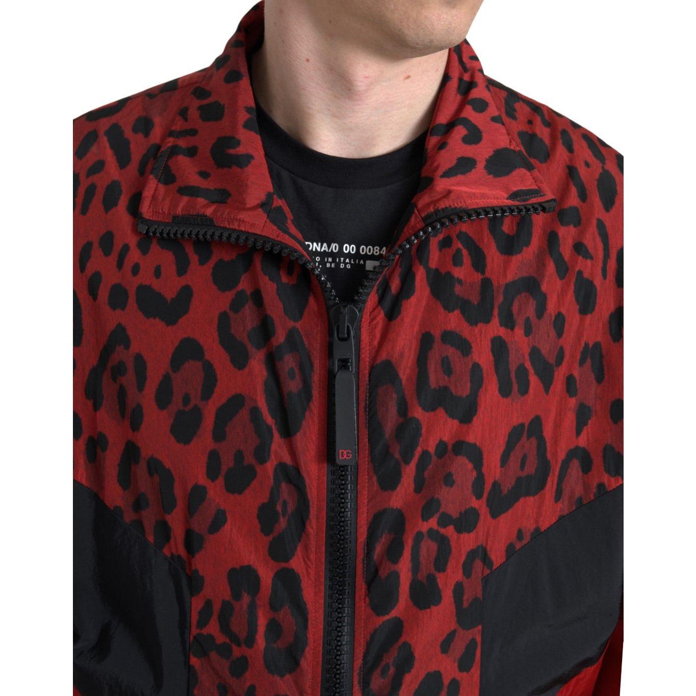 Dolce & Gabbana Red Leopard Nylon Full Zip Sweater JKT3665-50