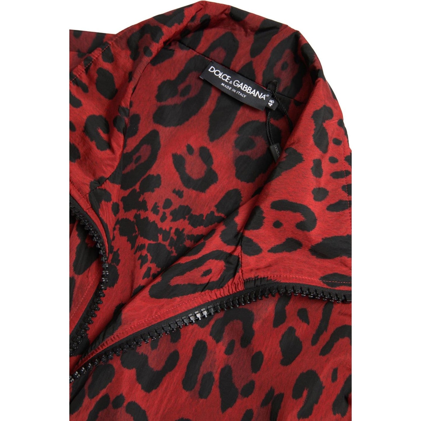 Dolce & Gabbana Red Leopard Nylon Full Zip Sweater JKT3665-50