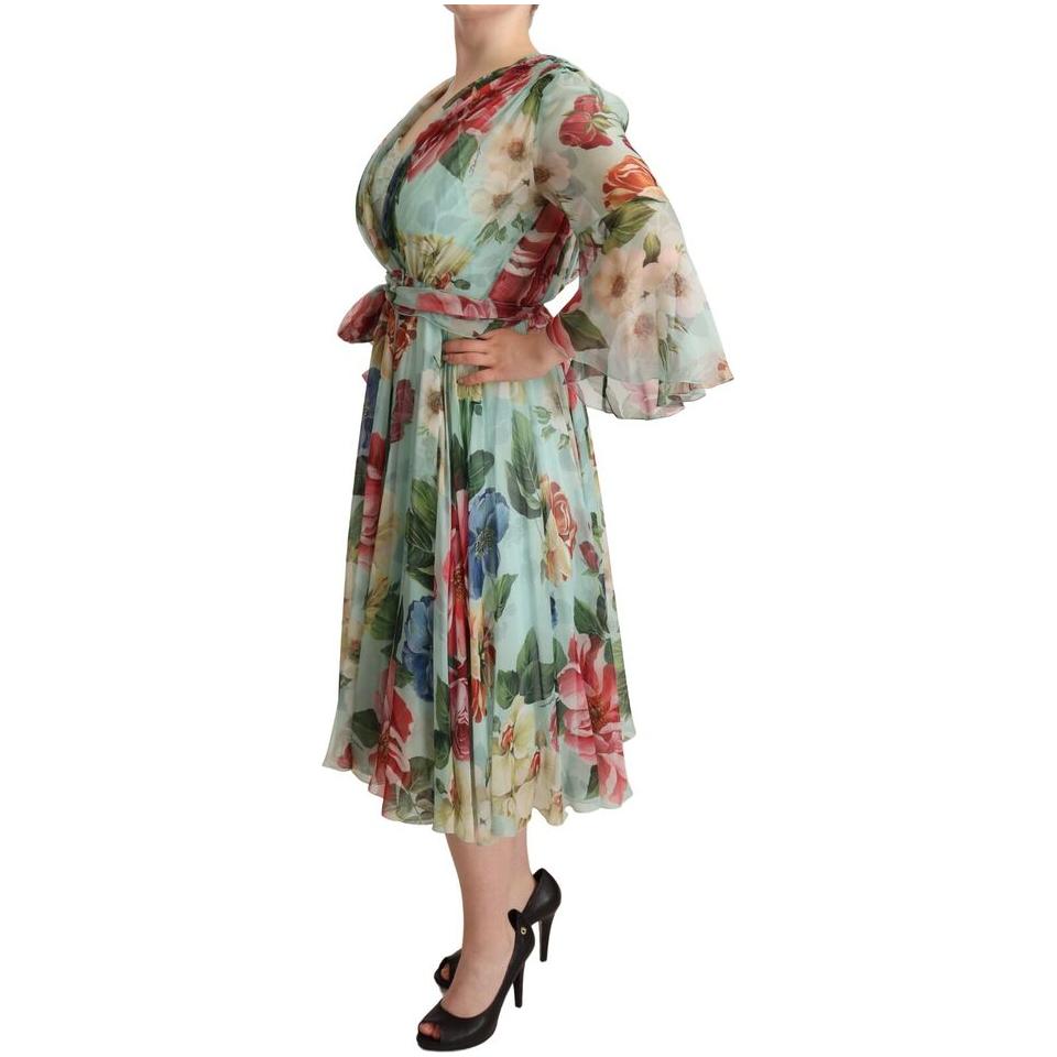 Dolce & Gabbana Multicolor Green Floral Silk Wrap Midi Dress DR28304-42