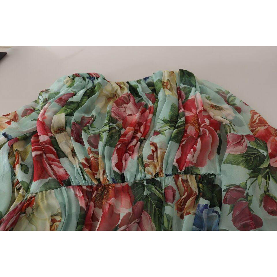 Dolce & Gabbana Multicolor Green Floral Silk Wrap Midi Dress DR28304-42