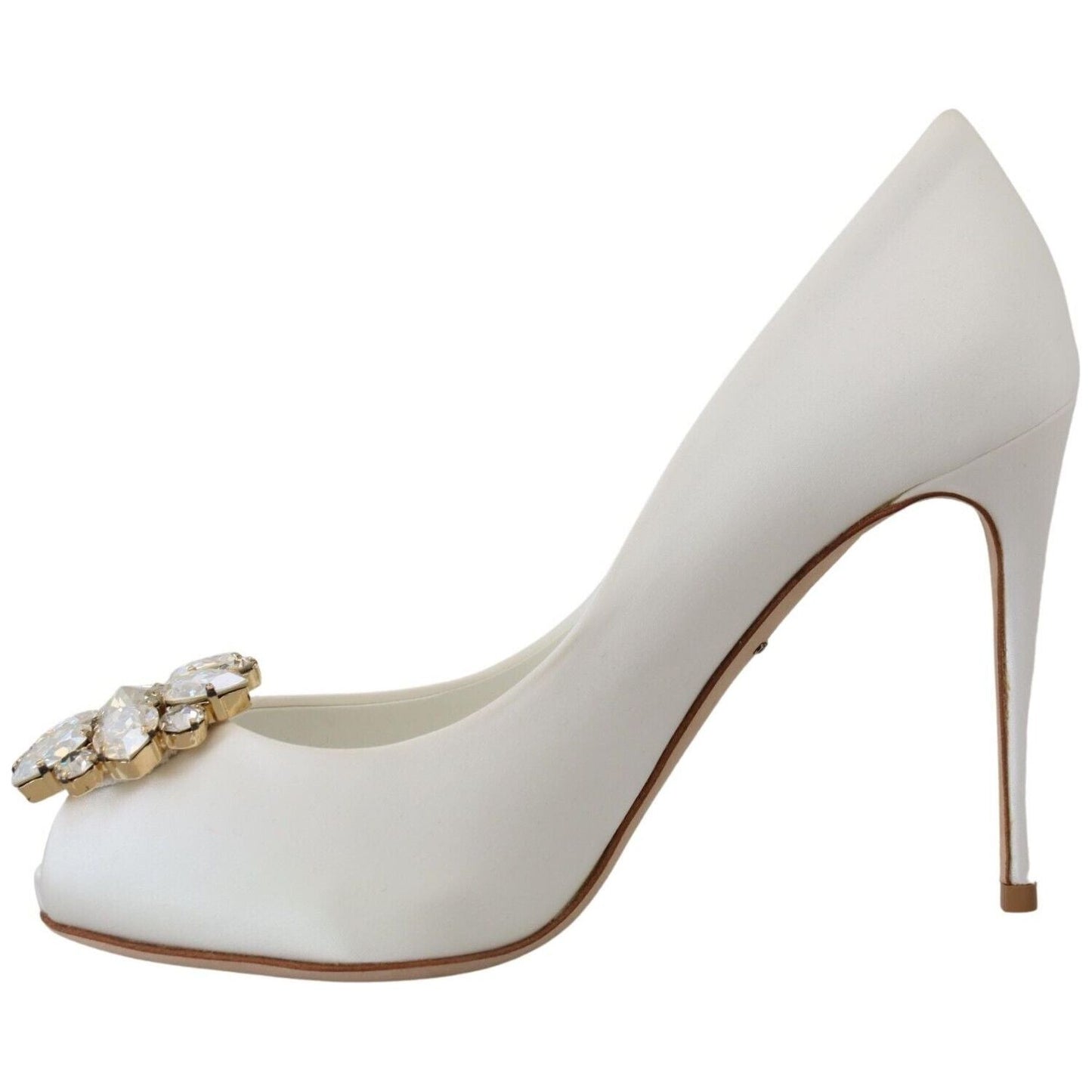 Dolce & Gabbana White Crystals Peep Toe Heel Satin Pumps LA1980-36