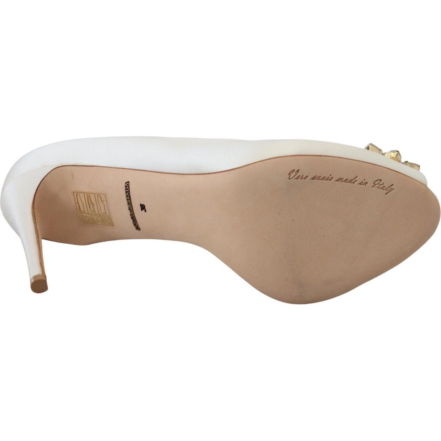 Dolce & Gabbana White Crystals Peep Toe Heel Satin Pumps LA1980-36