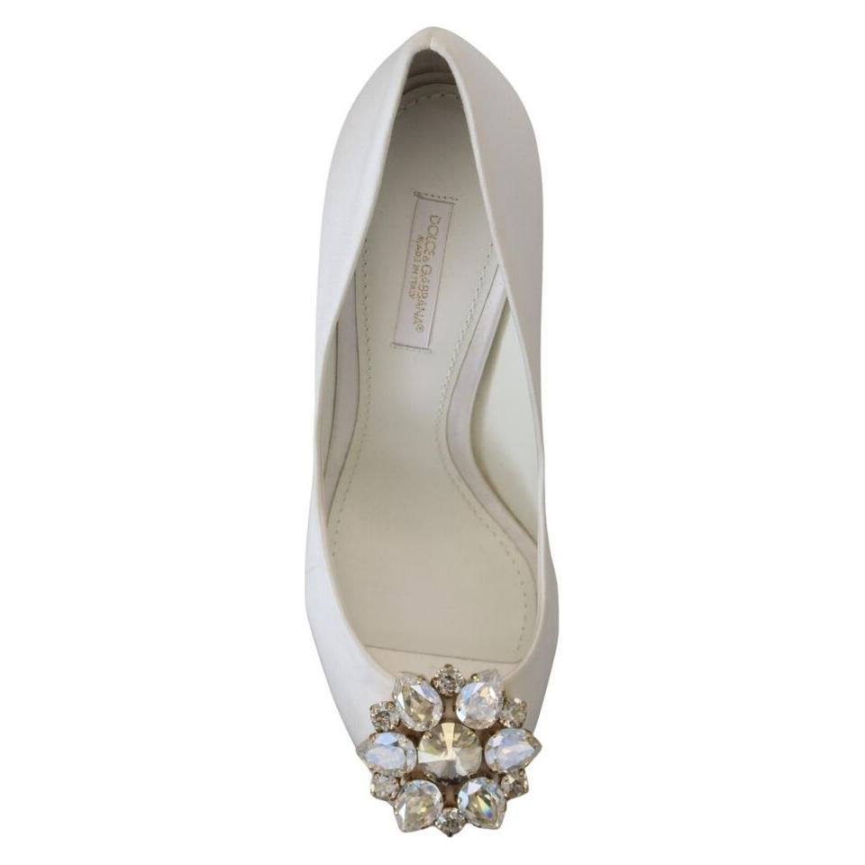 Dolce & Gabbana White Crystals Peep Toe Heel Satin Pumps LA1980-36