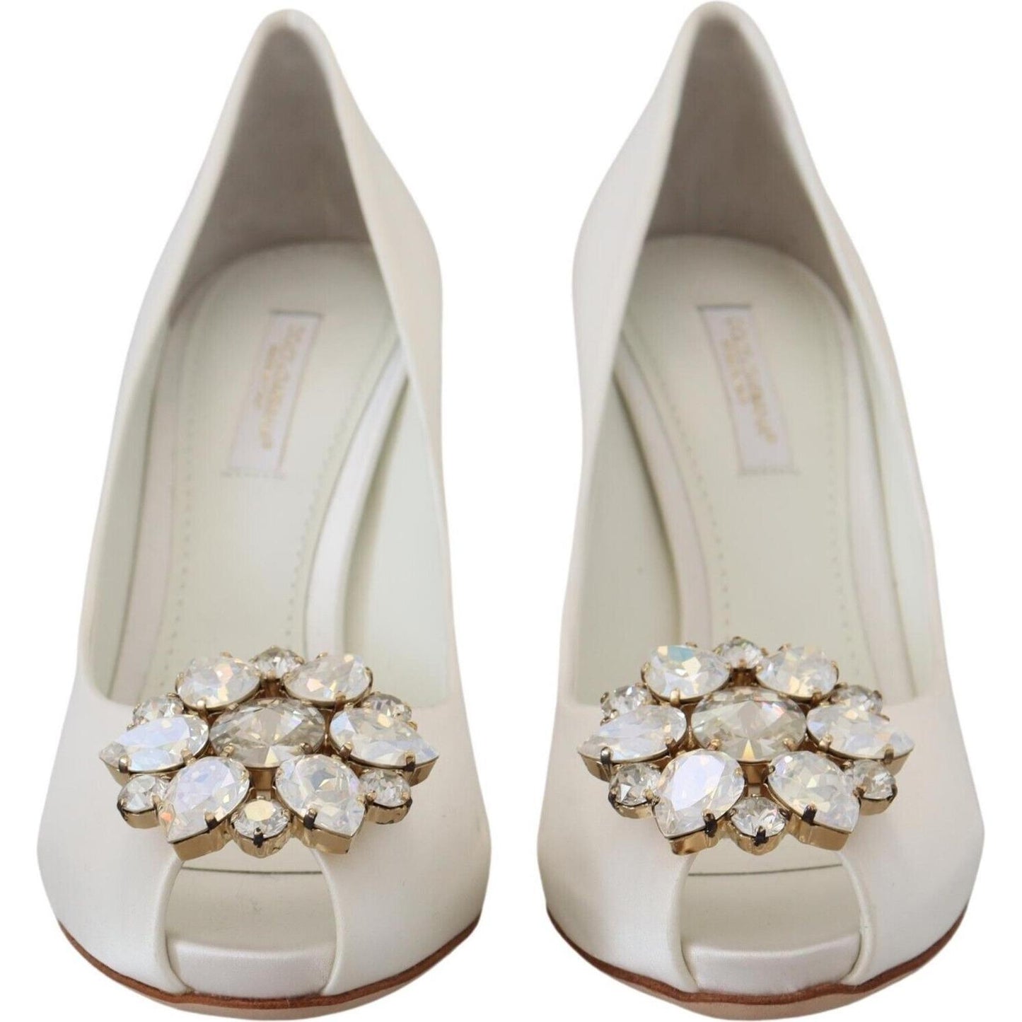 Dolce & Gabbana White Crystals Peep Toe Heel Satin Pumps LA1980-36