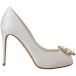 Dolce & Gabbana White Crystals Peep Toe Heel Satin Pumps LA1980-36