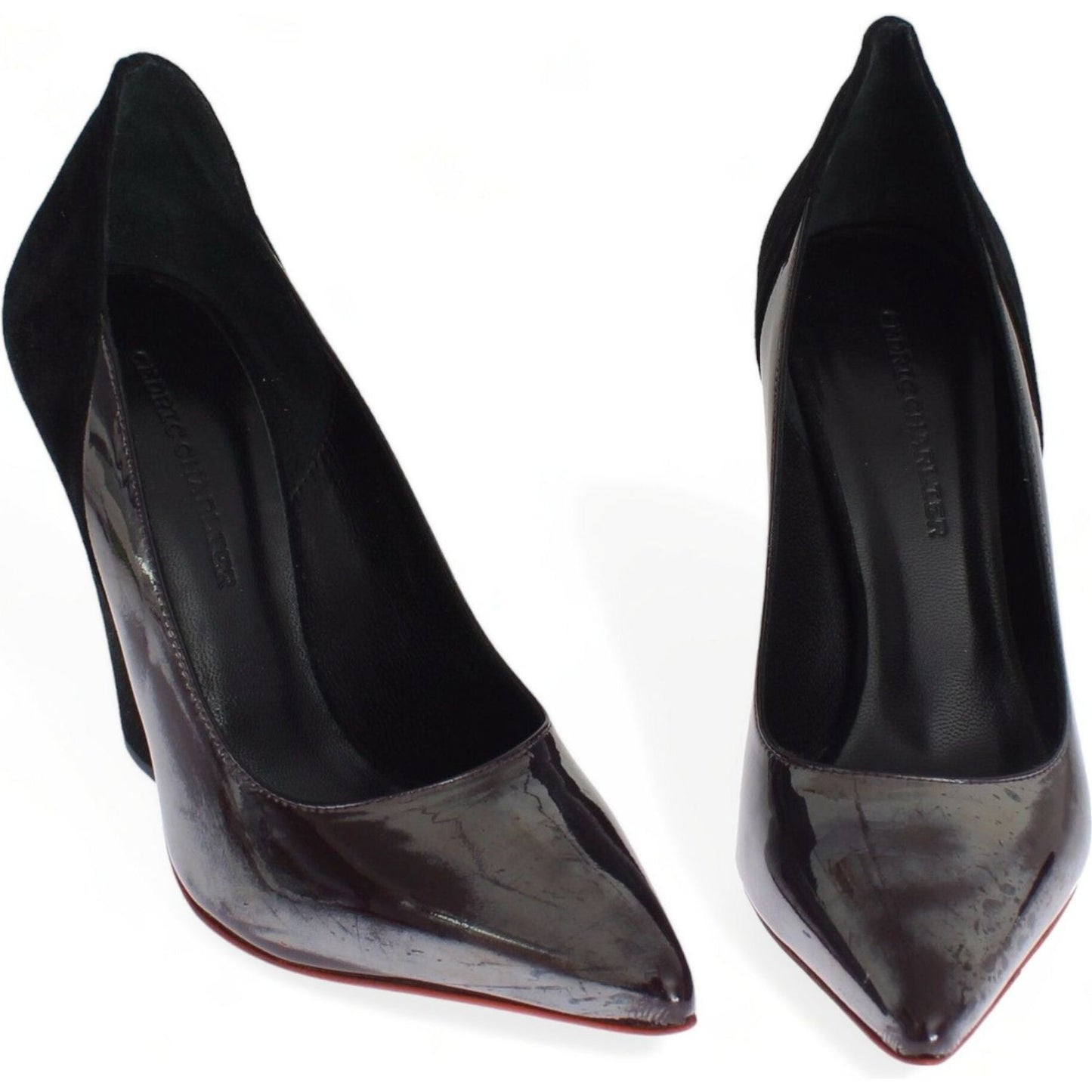 Cédric Charlier Gray Black Leather Suede Heels Pumps Shoes MOM26010-2