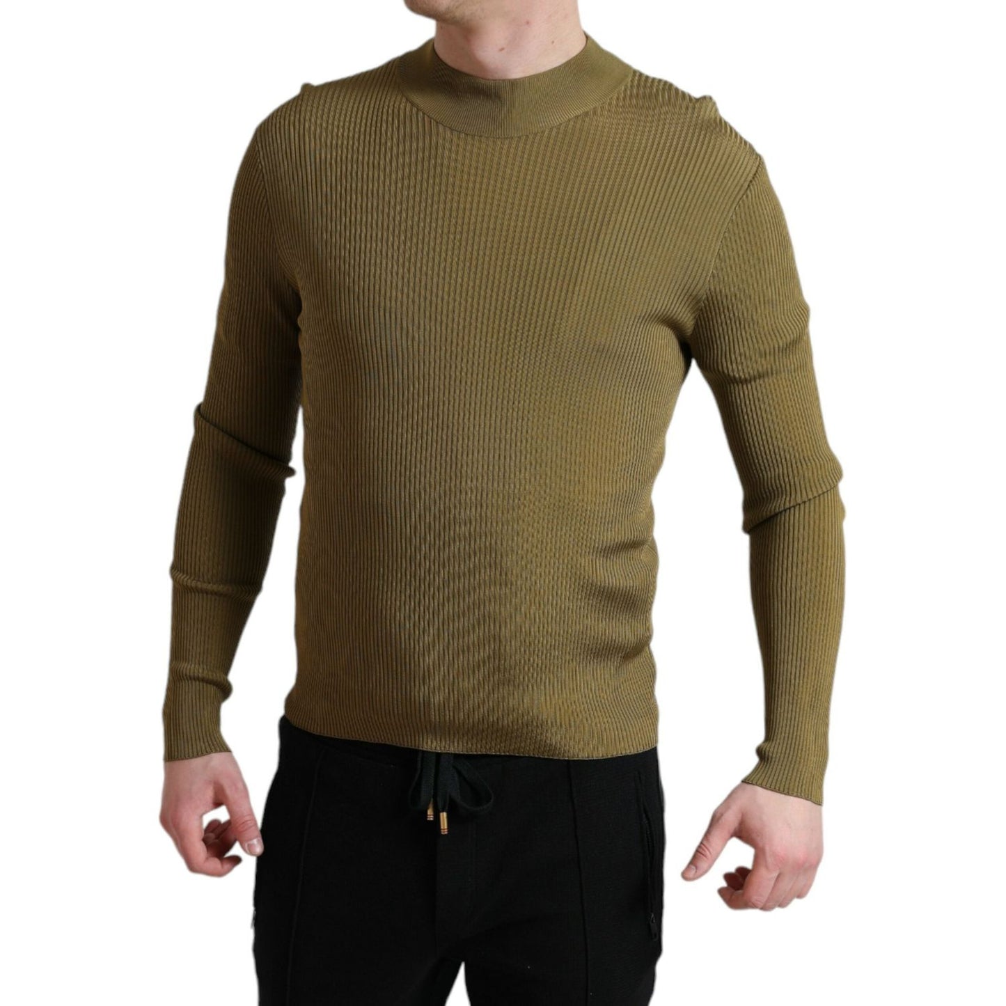Dolce & Gabbana Army Green Viscose Crewneck Pullover Sweater TSH84754-48