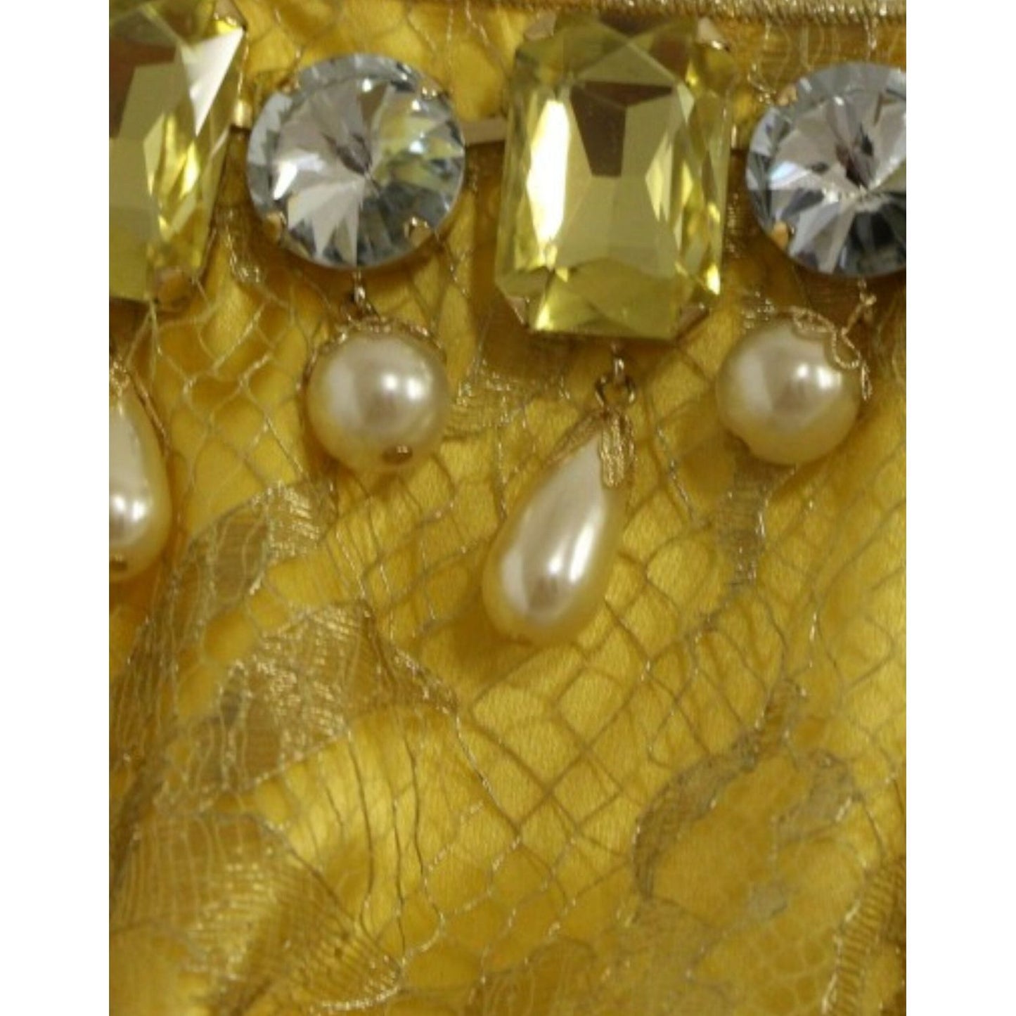 Dolce & Gabbana Yellow lace crystal mini dress GSS10005-2